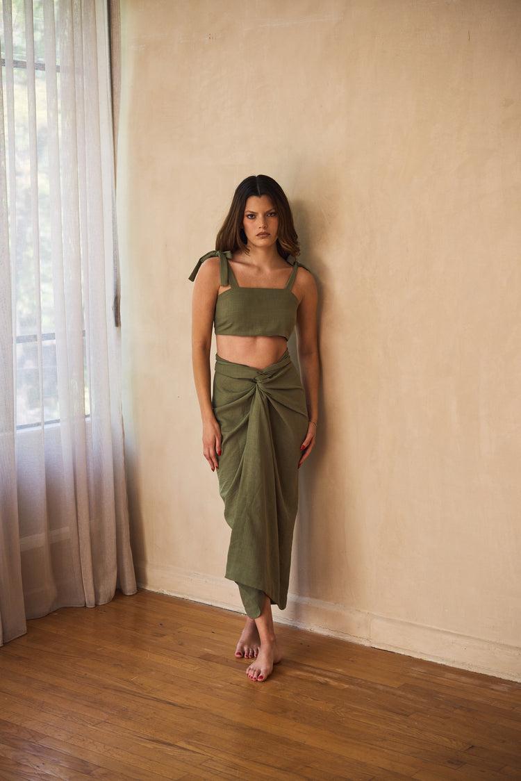 Camille Bali Olive Wrap Pareo Tienda de fábrica