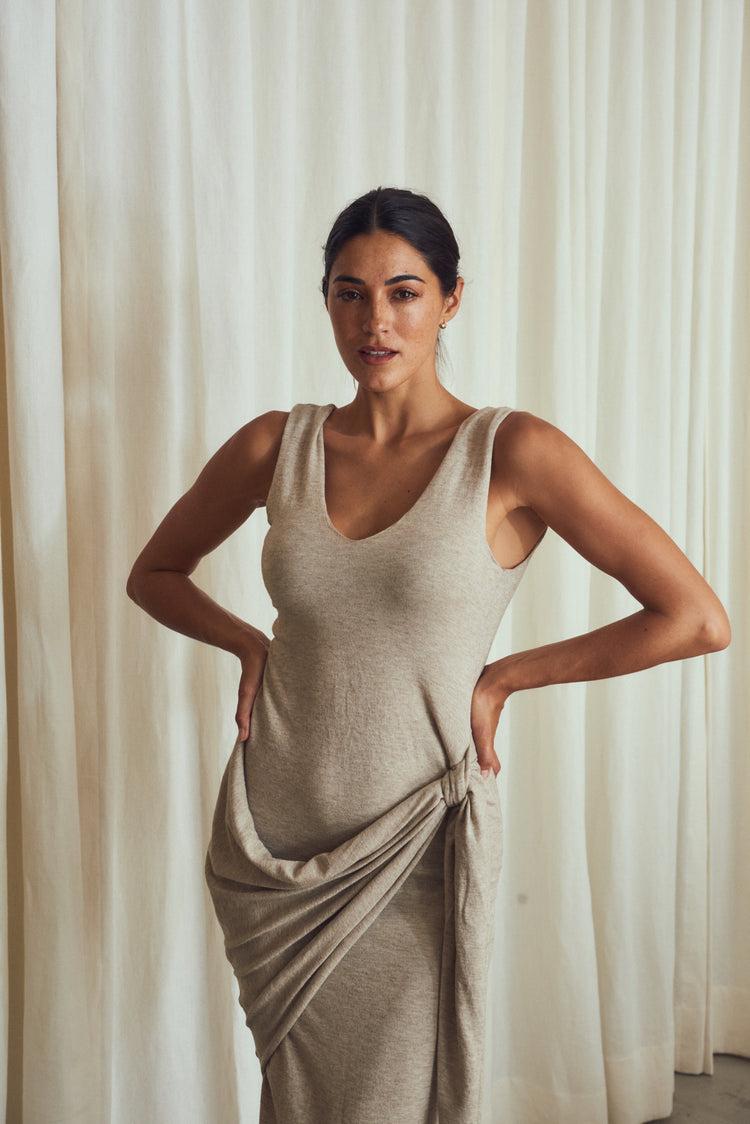 Camille Istanbul Taupe Knitted Dress Precio ultrabajo
