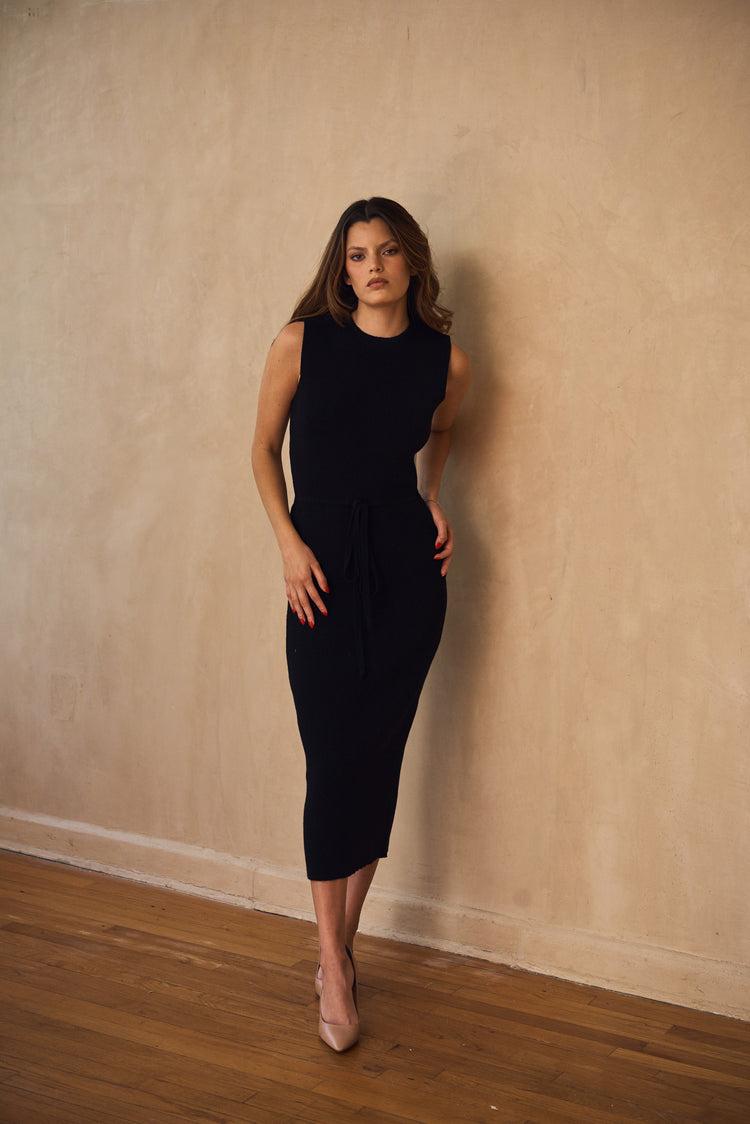Camille Prague Black Knitted Dress Venta caliente