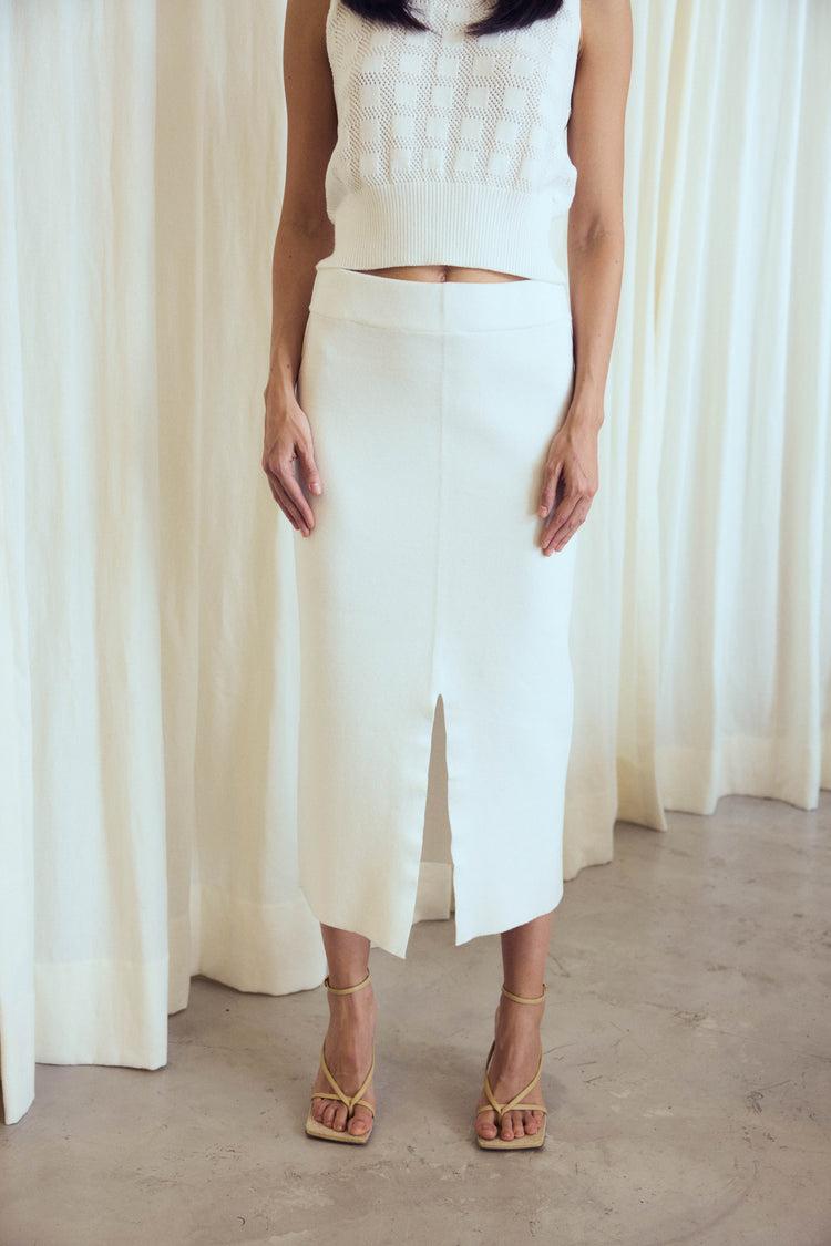 Camille Morocco White Knitted Skirt Oferta especial