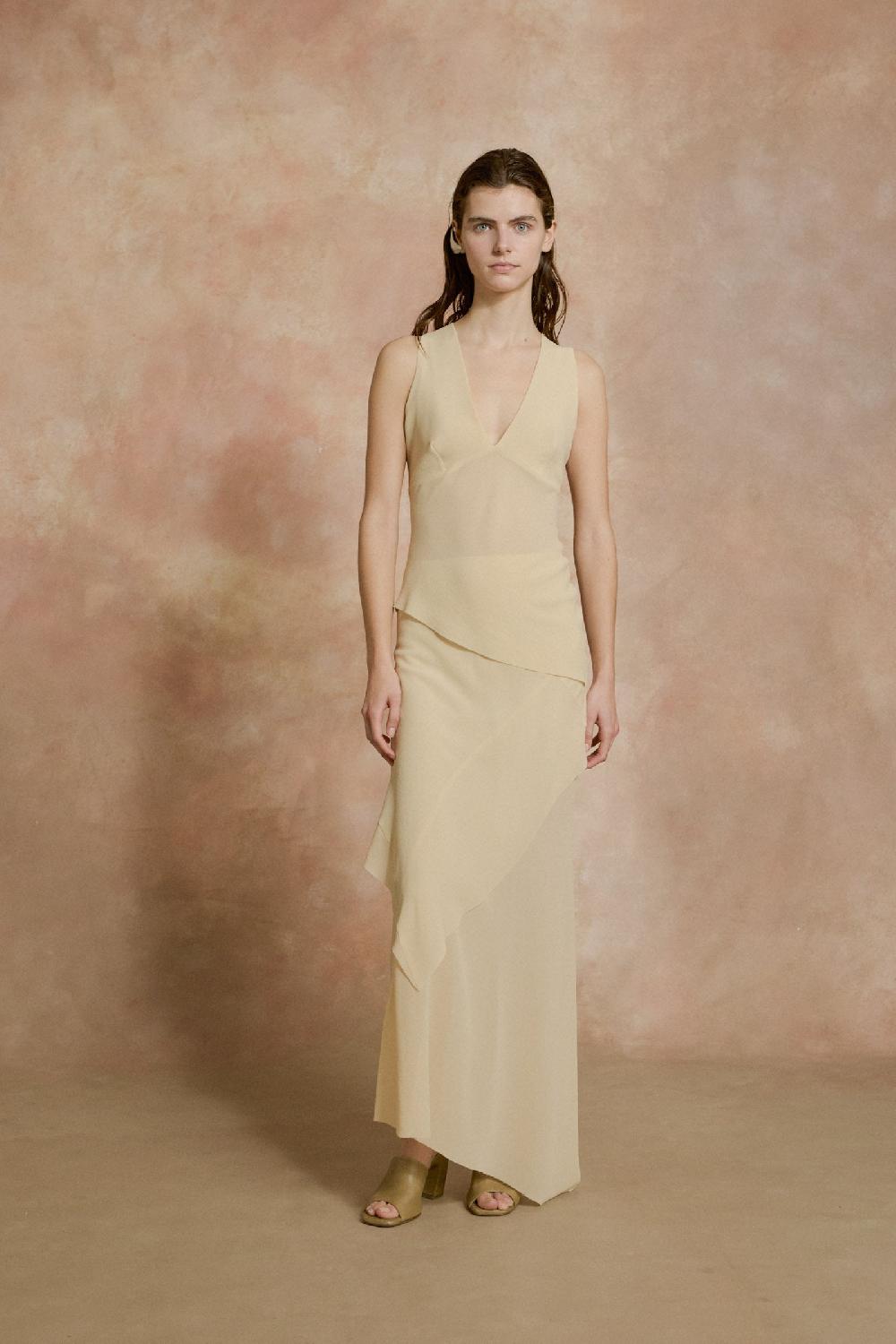 ﻿Cortana Dora top en georgette de seda beige Precio de fábrica