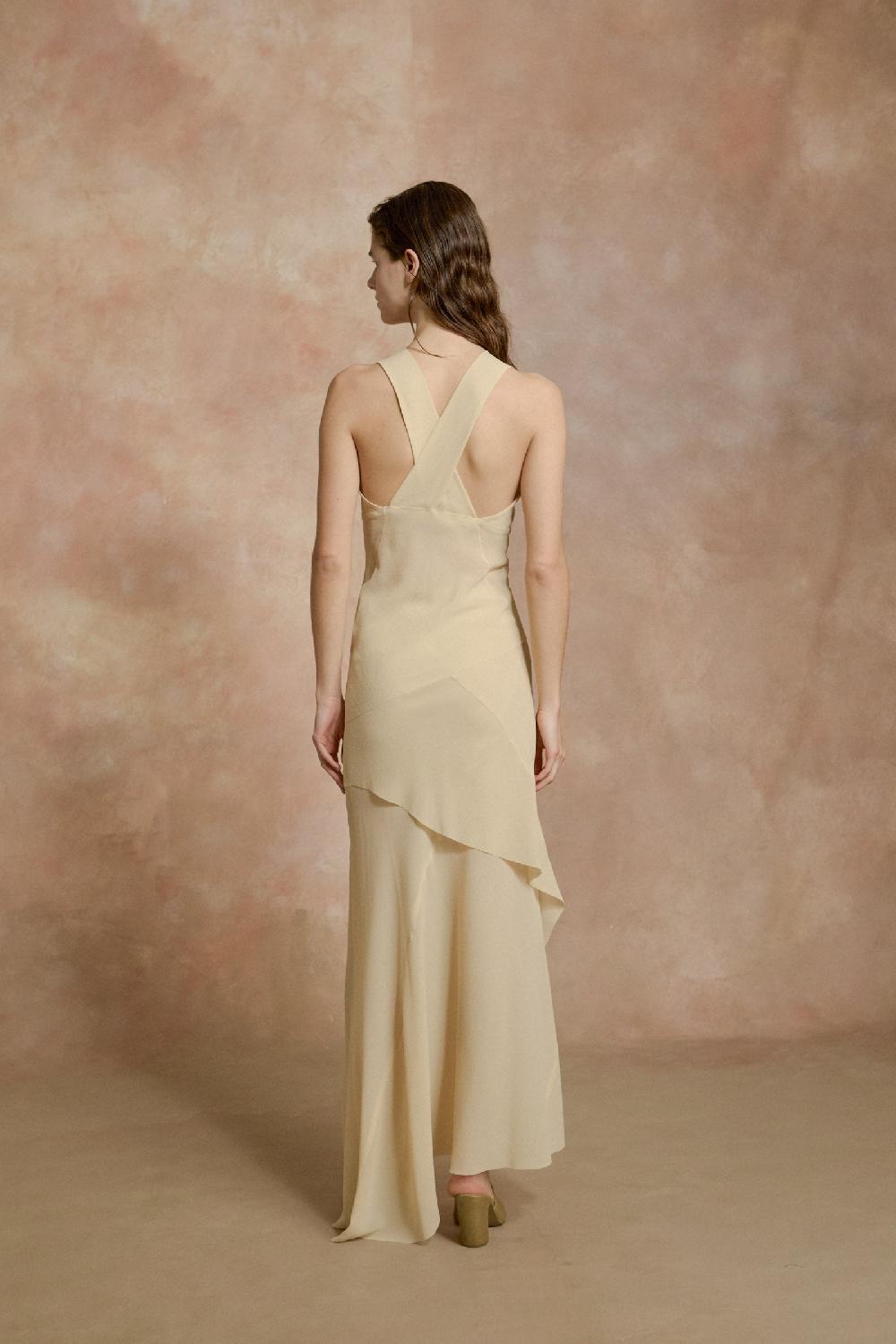 ﻿Cortana Dora top en georgette de seda beige Precio de fábrica