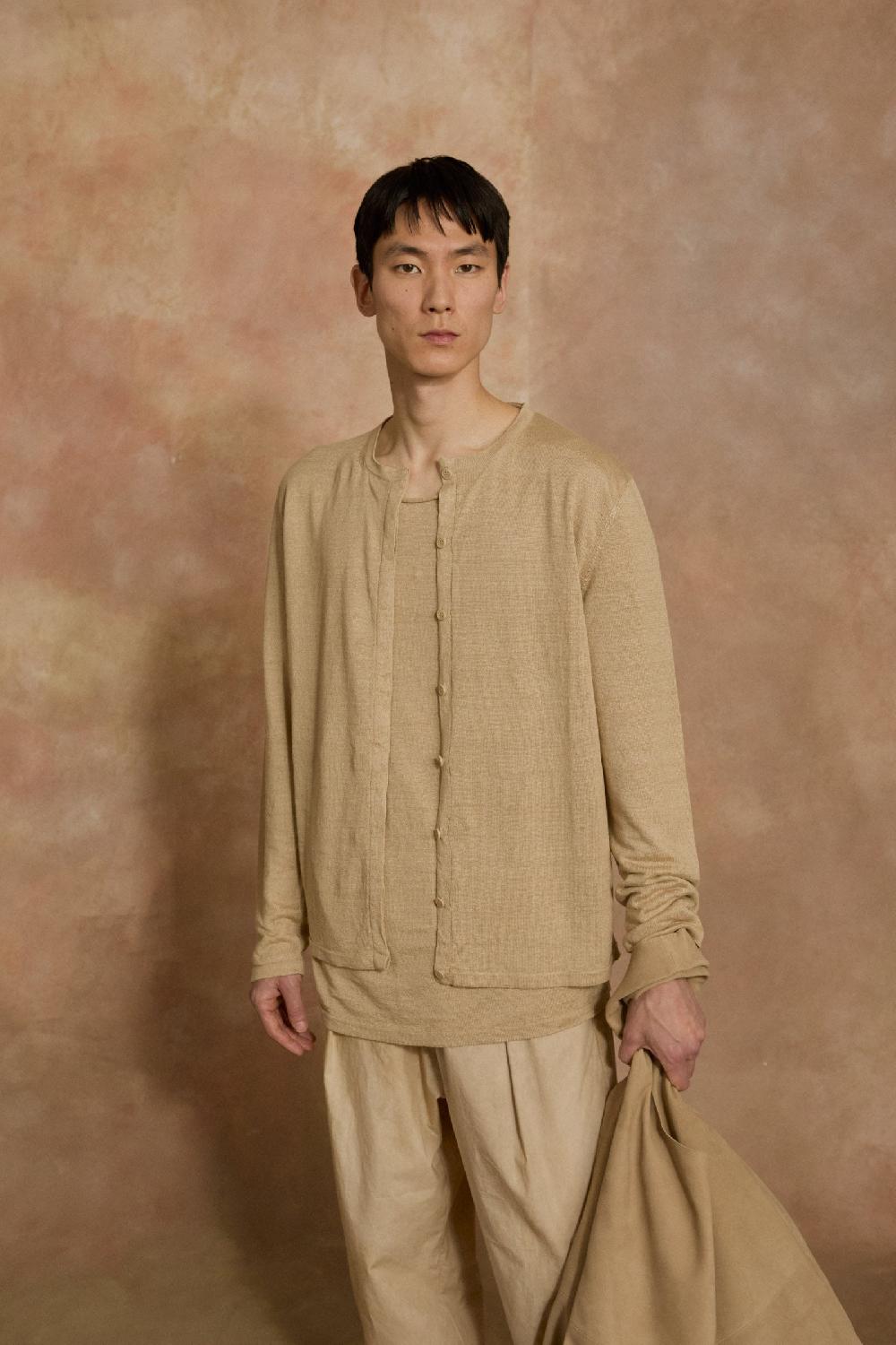 Cortana Lian cardigan de punto de lino beige Liquidación