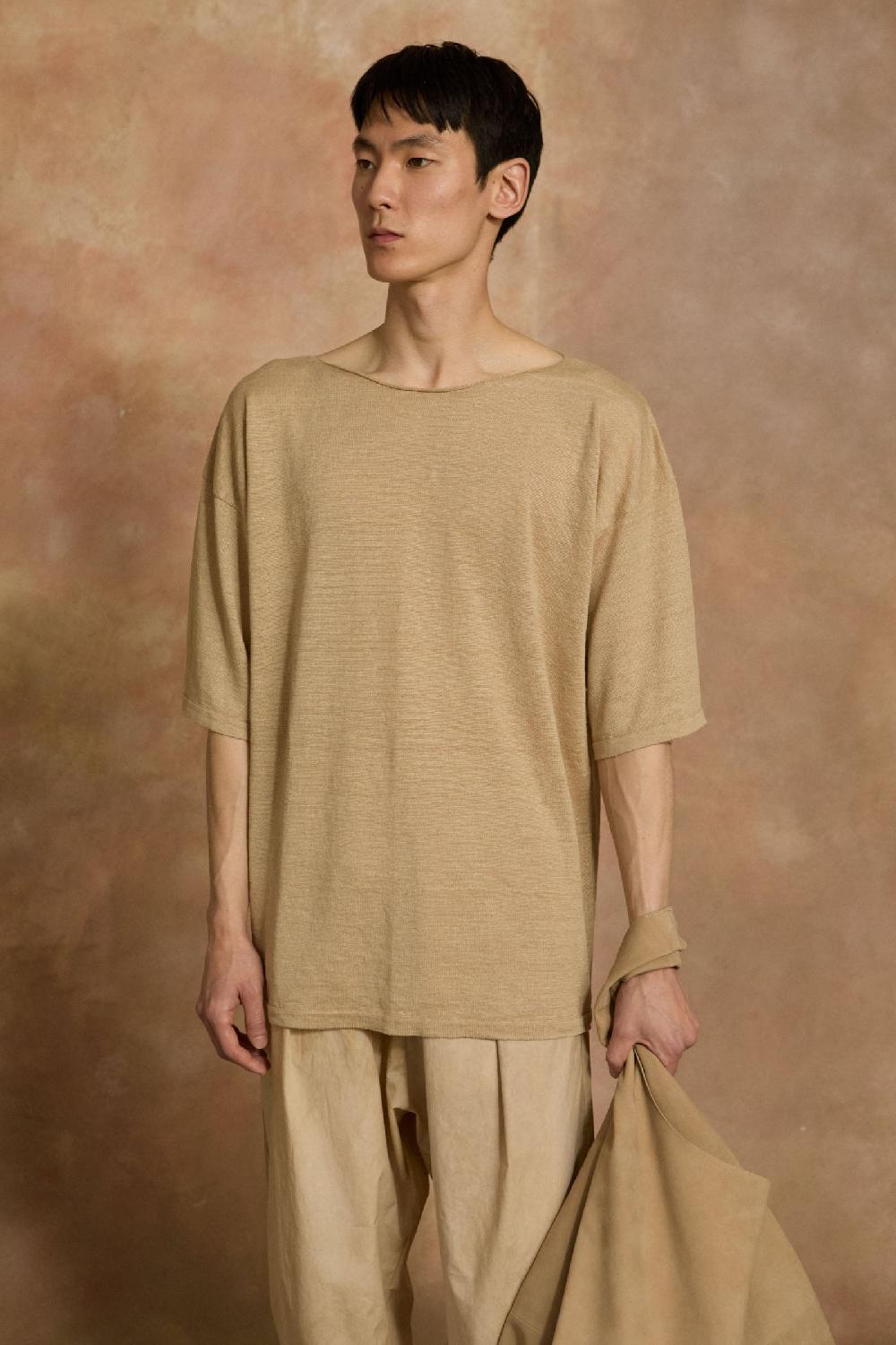 Cortana Lian camiseta de punto de lino beige Tienda de fábrica