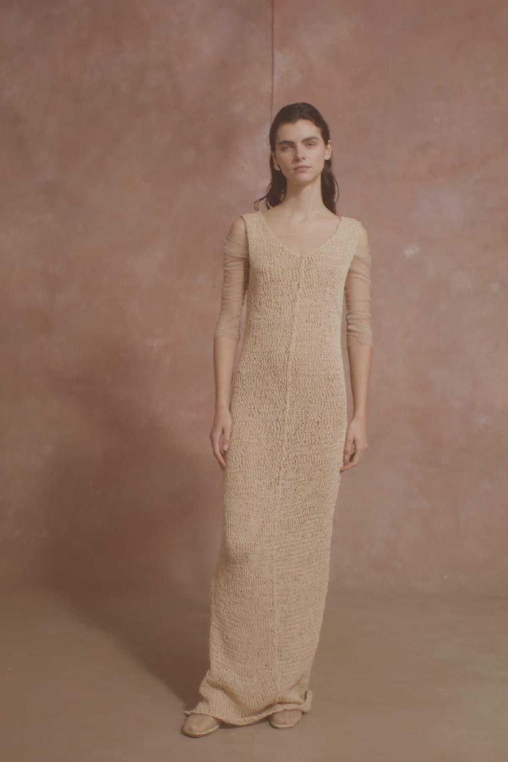 Cortana Hanami vestido largo de punto de algodon beige Libre de impuestos