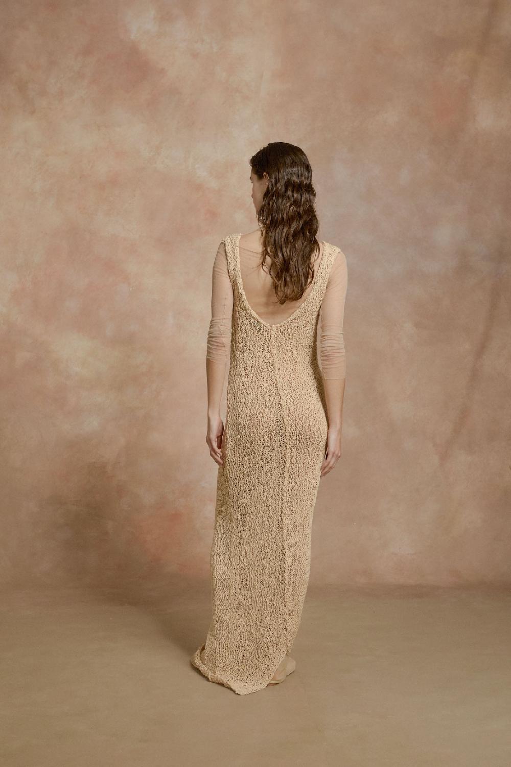 Cortana Hanami vestido largo de punto de algodon beige Libre de impuestos