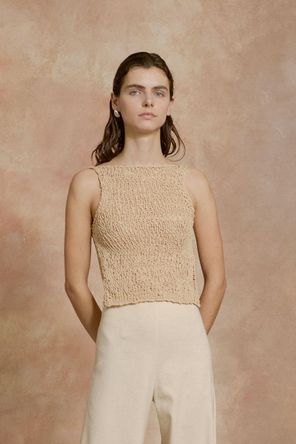 Cortana Hanami top de punto de algodon beige Descuentos del mes