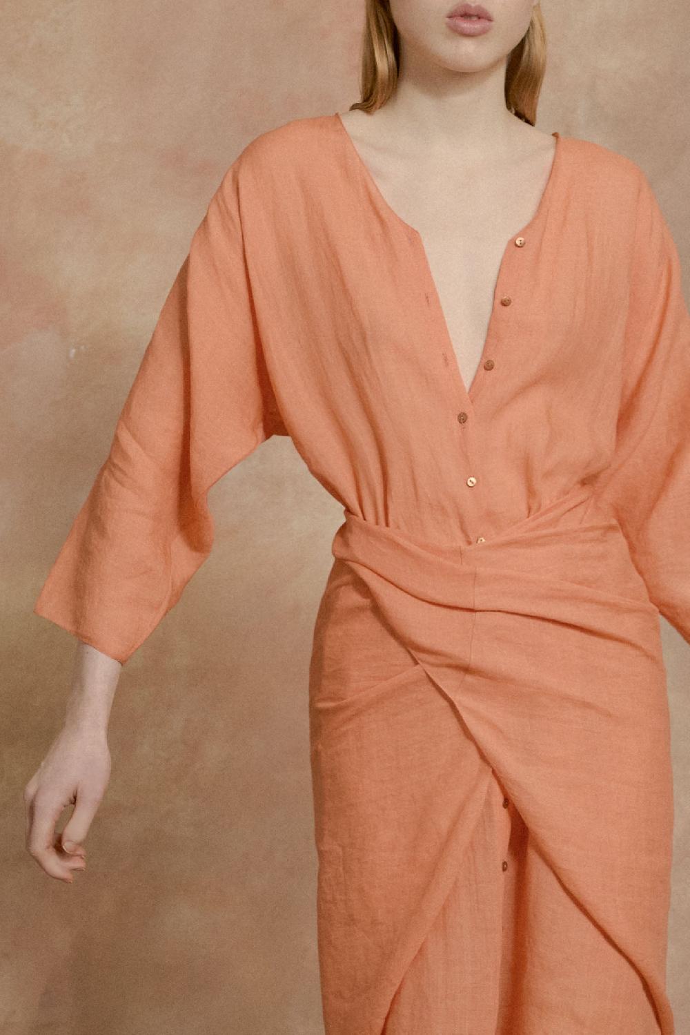 Cortana Tramonto vestido midi de ramio mandarina Últimos 2 días