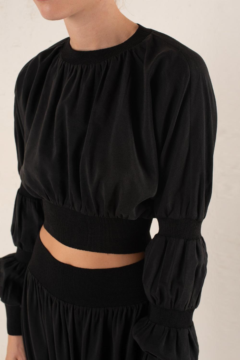 Cortana Morgan crop top en lino y seda gris humo Solo hoy