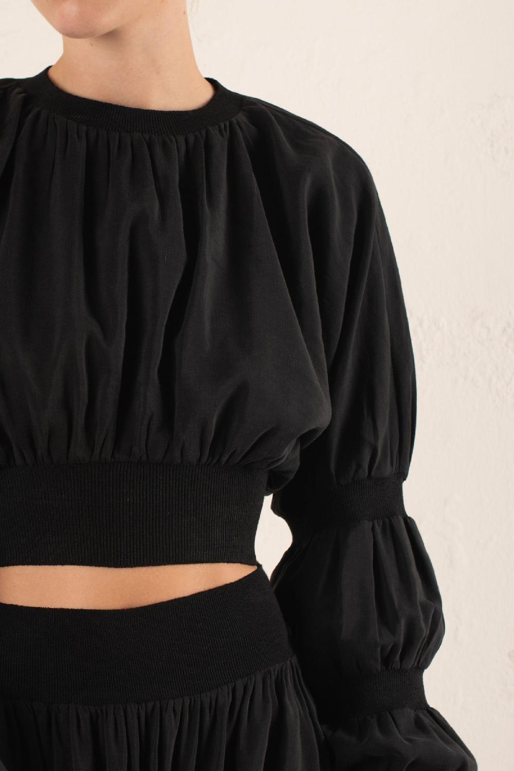 Cortana Morgan crop top en lino y seda gris humo Solo hoy