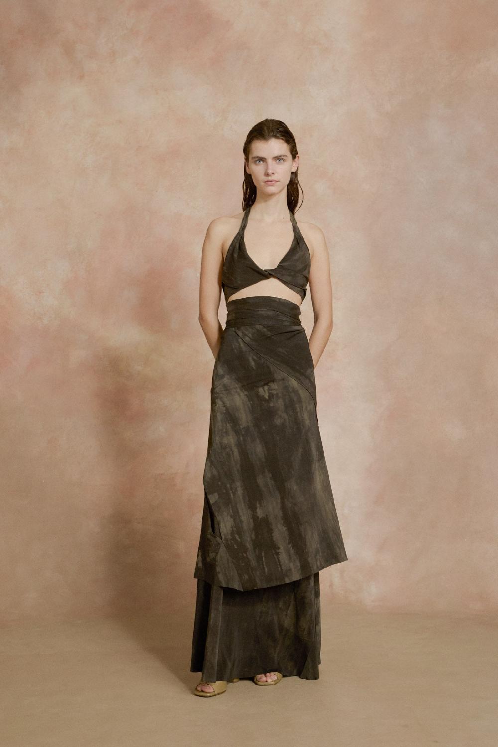 Cortana Tie top de seda stretch negro y verde maltinto Rebajas de fábrica
