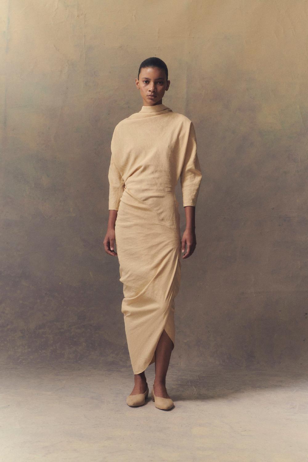Cortana Mira vestido asimétrico en cáñamo stretch grafito Tienda