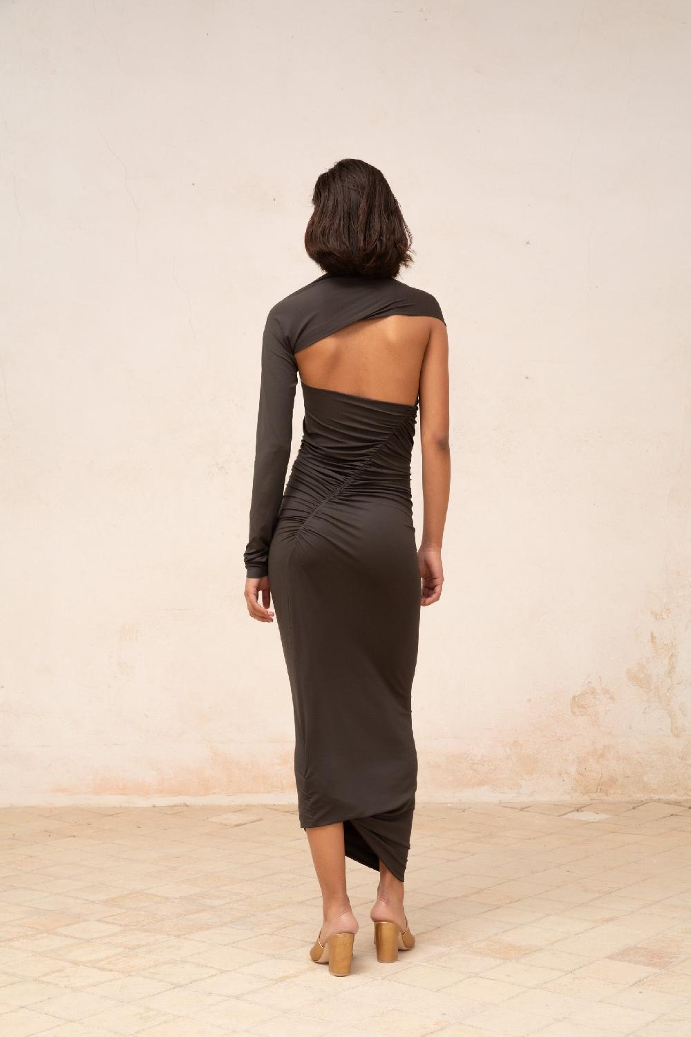 Cortana Babar vestido asimetrico en cupro stretch grafito Mejor oferta