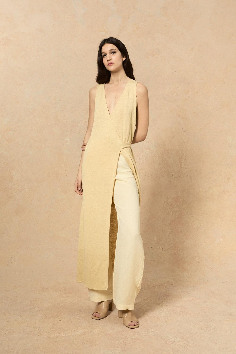 Cortana Canton vestido cruzado de punto vainilla Rebajas baratas