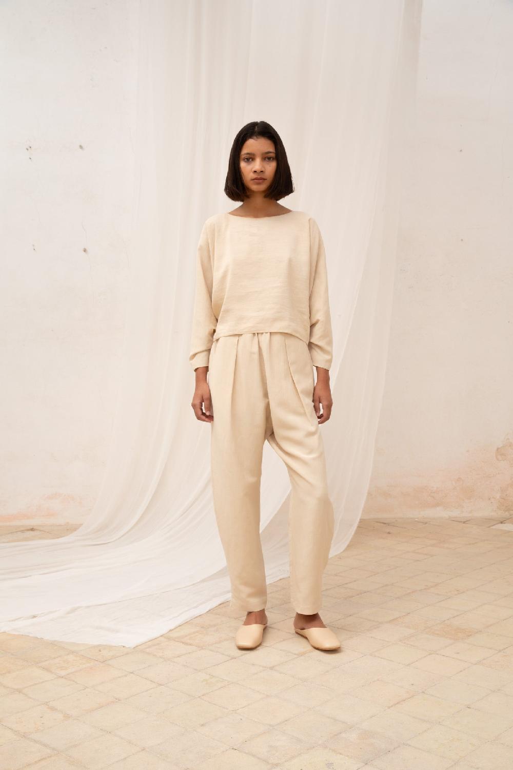 Cortana Ama pantalon en lino y seda beige Tienda