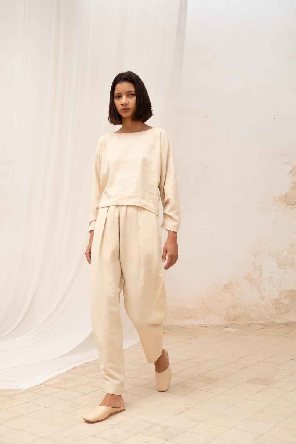 Cortana Ama pantalon en lino y seda beige Tienda