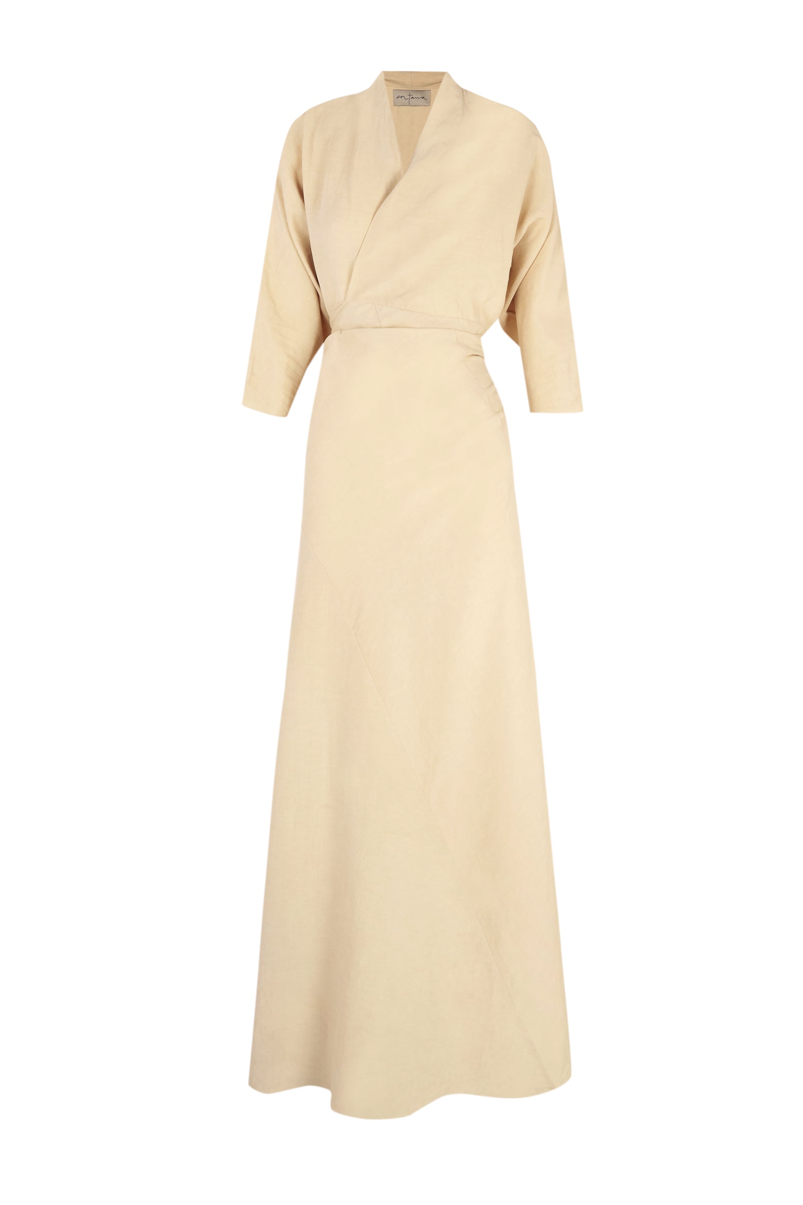 Cortana Amelia vestido largo en lino y seda beige