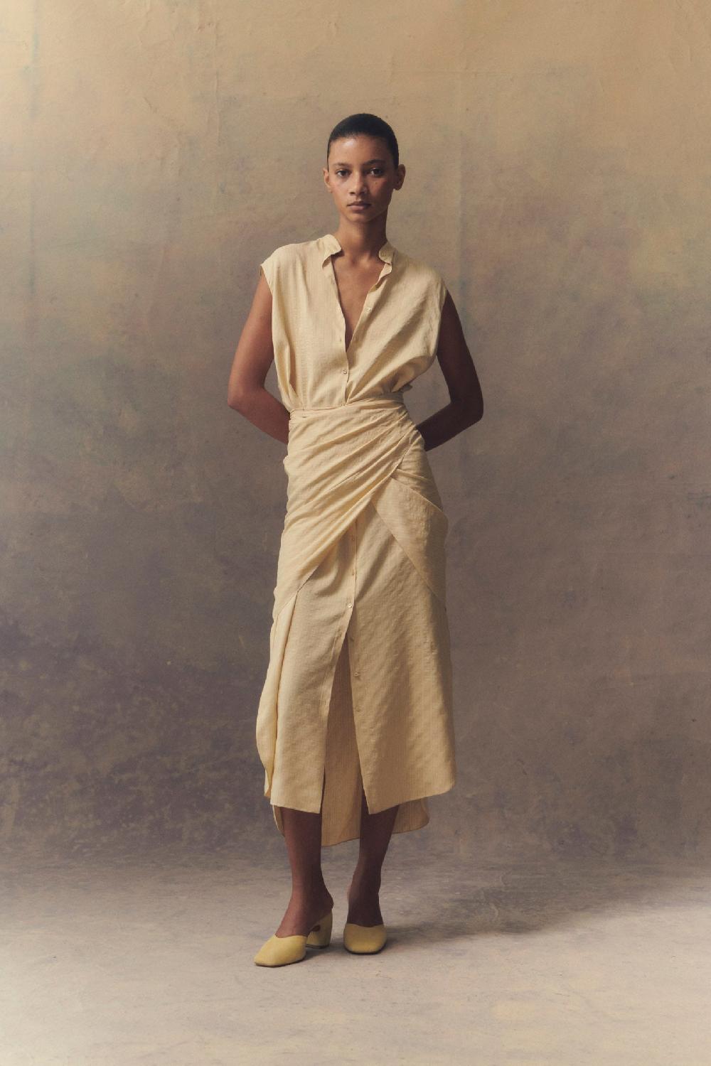 Cortana Frances vestido en seda vainilla Envío gratis