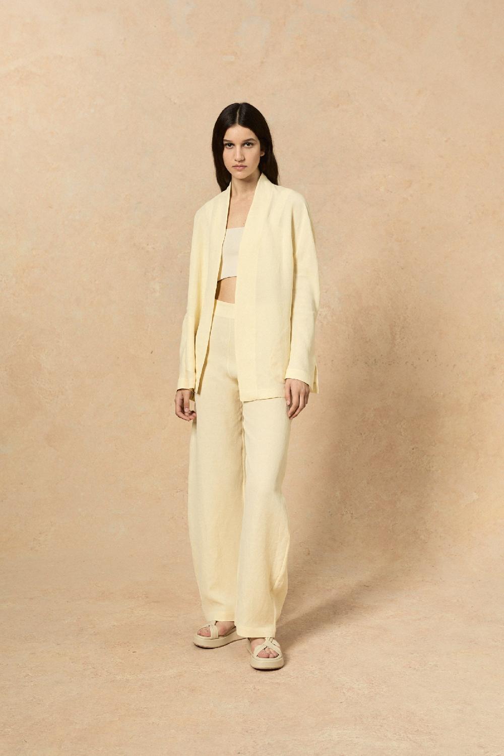 Cortana Fania pantalon en lino y viscosa vainilla Promoción por tiempo limitado
