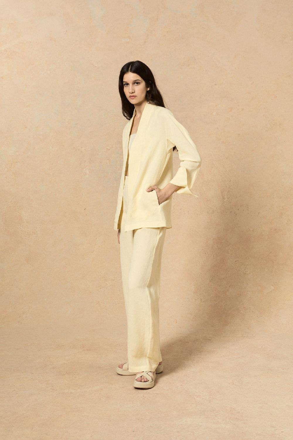 Cortana Fania pantalon en lino y viscosa vainilla Promoción por tiempo limitado