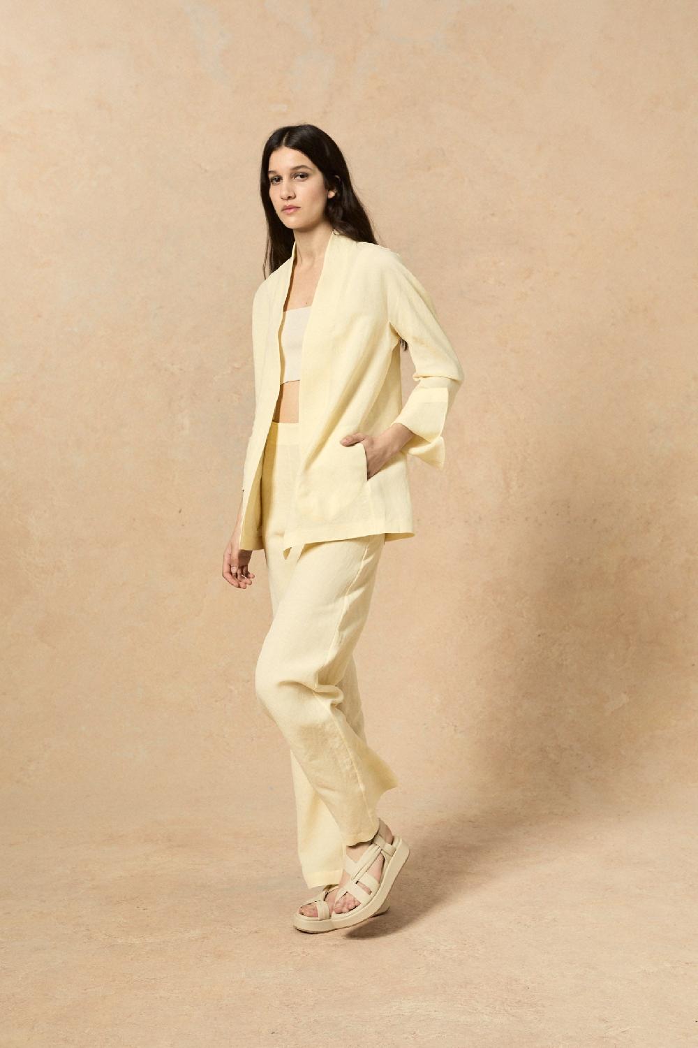 Cortana Fania pantalon en lino y viscosa vainilla Promoción por tiempo limitado