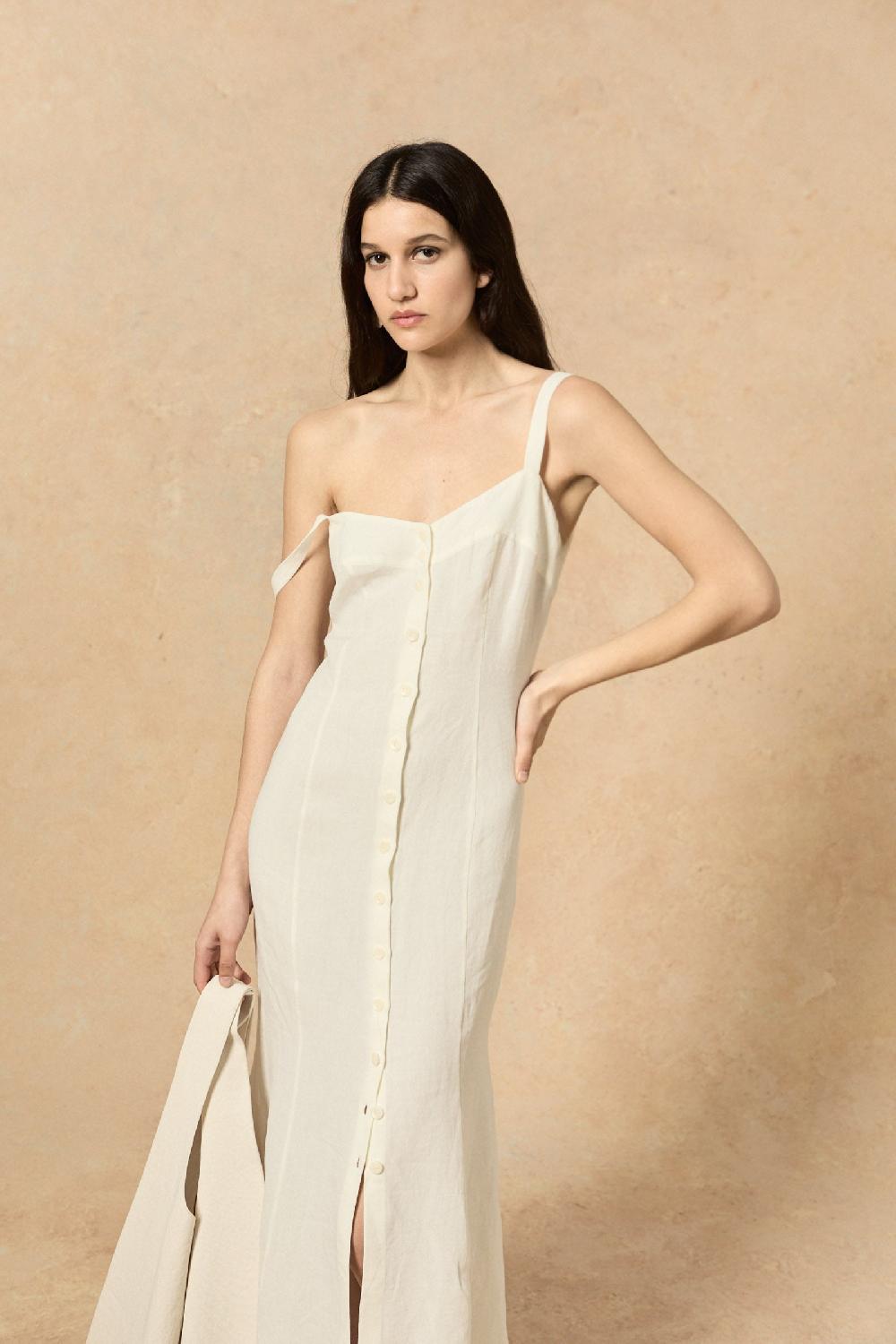 Cortana Bambina vestido en lino marfil Liquidación