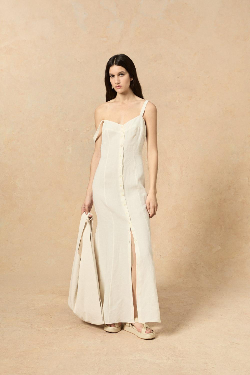 Cortana Bambina vestido en lino marfil Liquidación