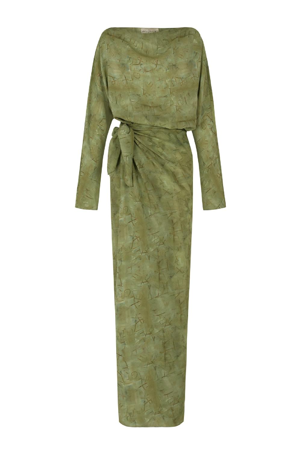 Cortana Amina vestido en seda amantis print