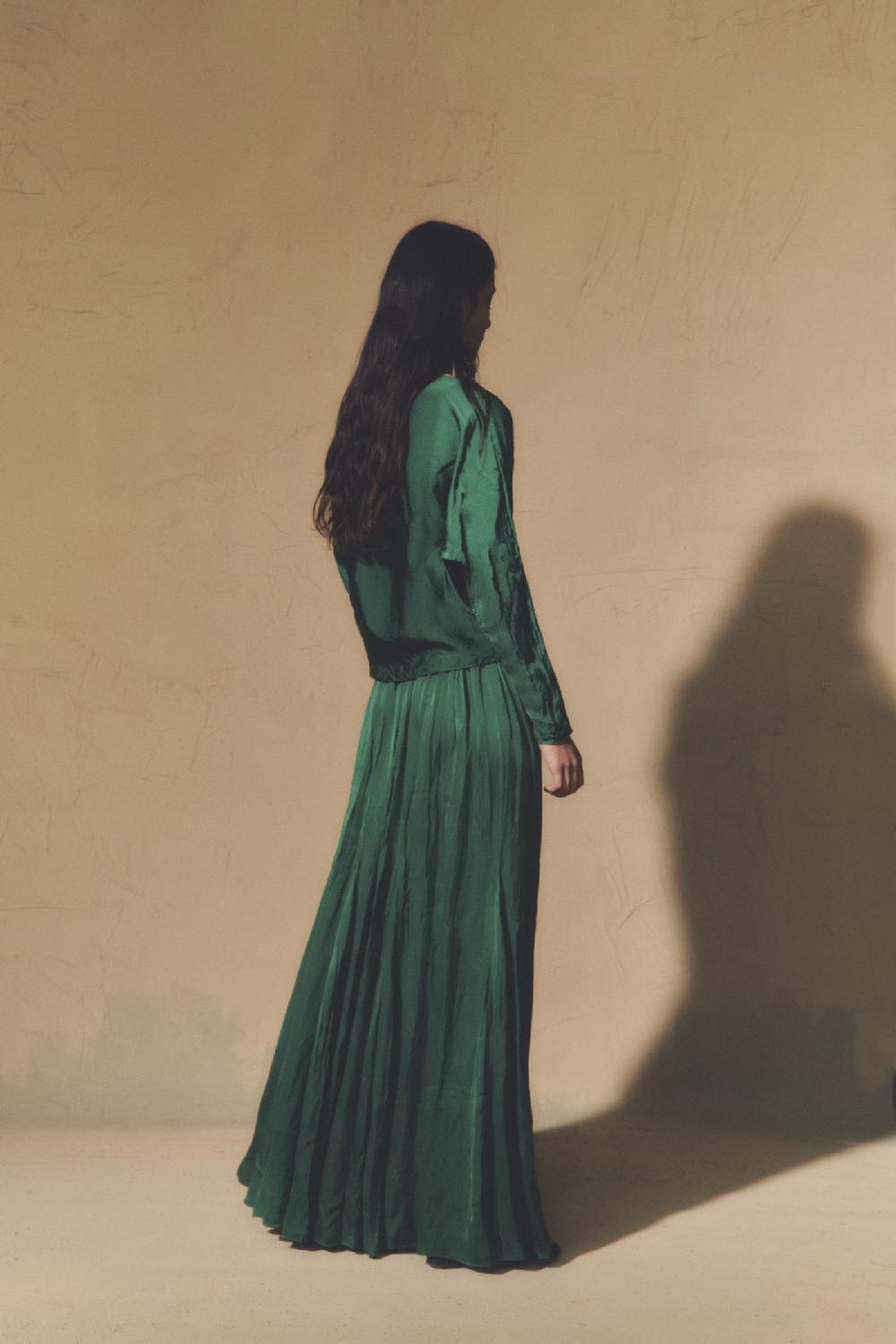 Cortana Oona top en cupro verde esmeralda En línea