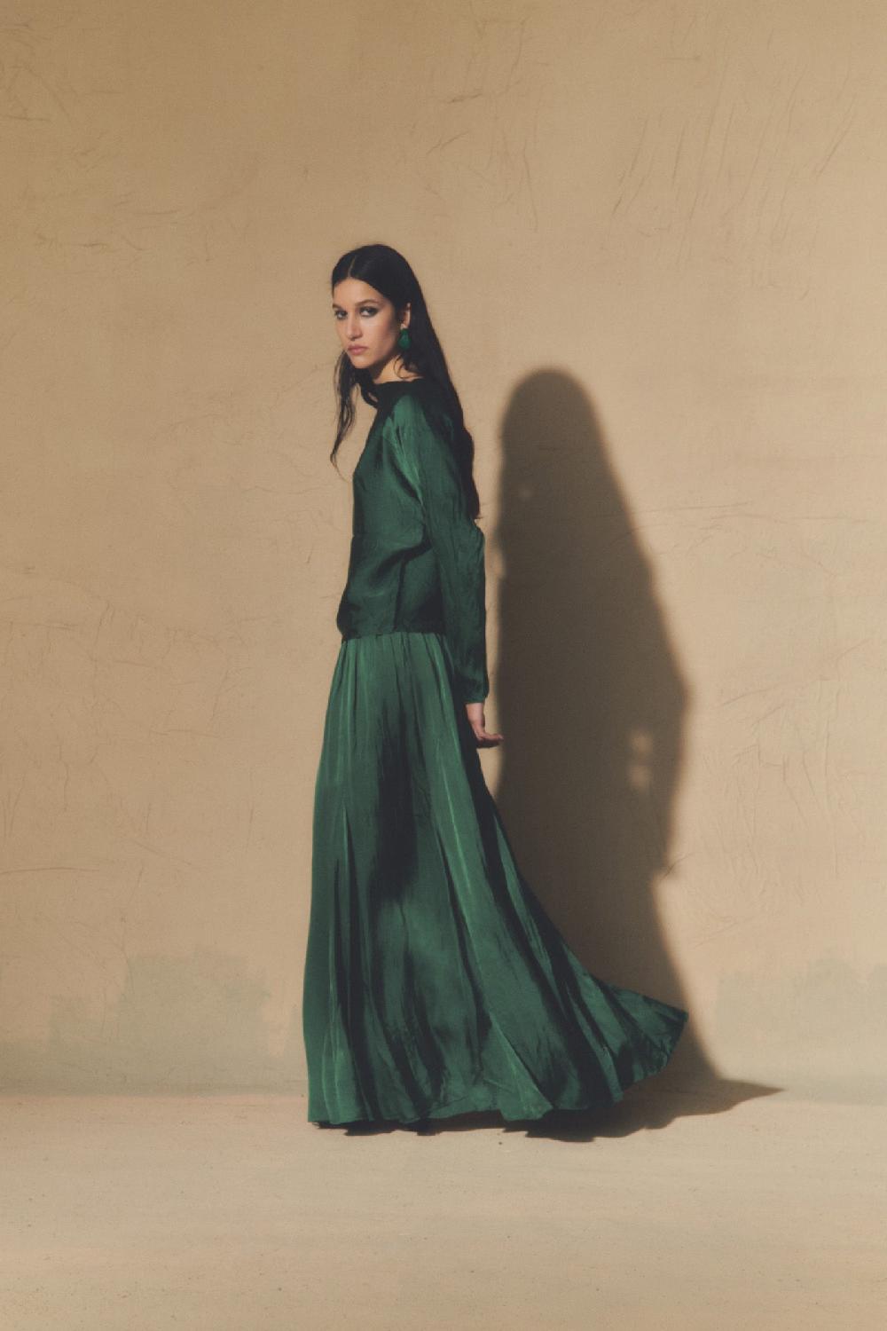 Cortana Oona falda en cupro verde esmeralda Outlet