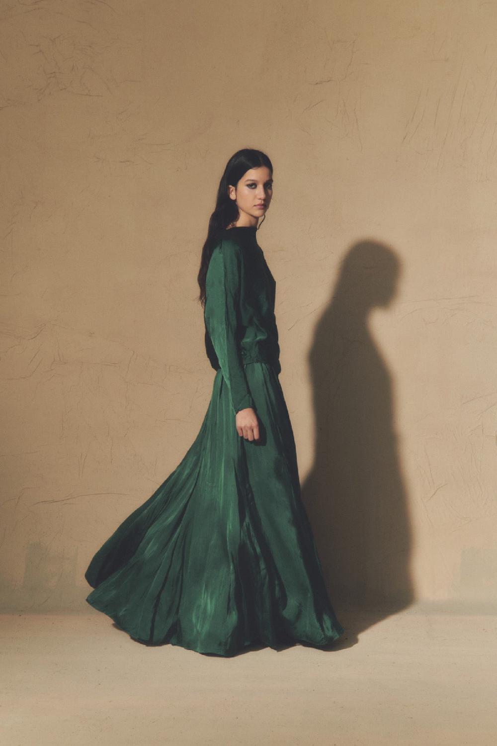 Cortana Oona falda en cupro verde esmeralda Outlet