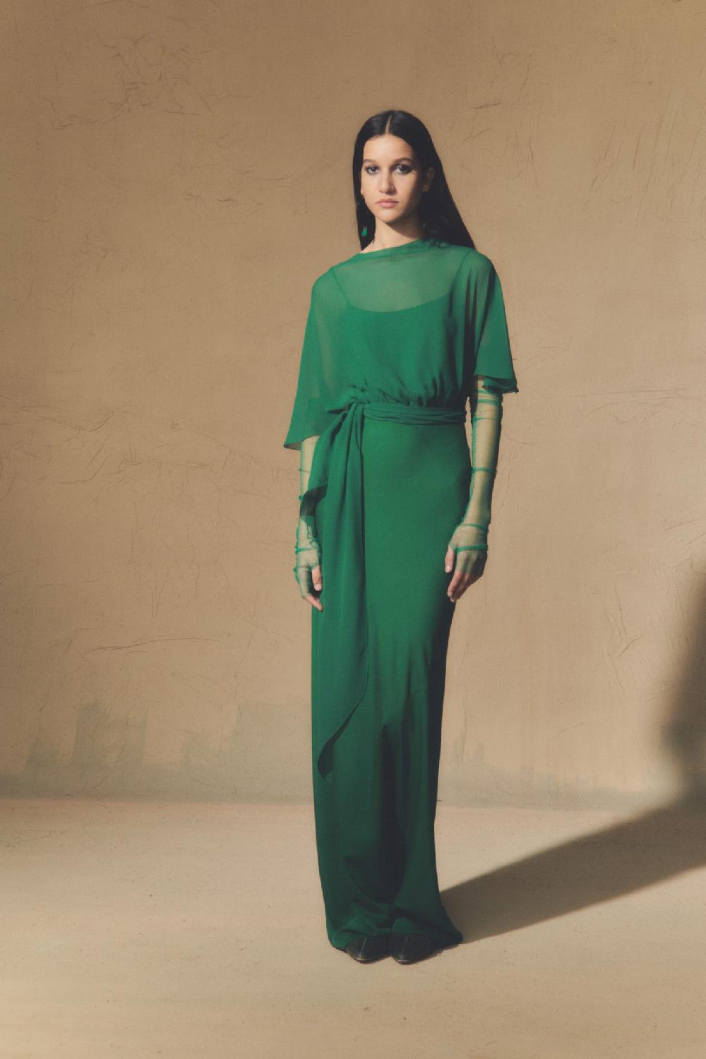 Cortana Land vestido en seda verde esmeralda Outlet online