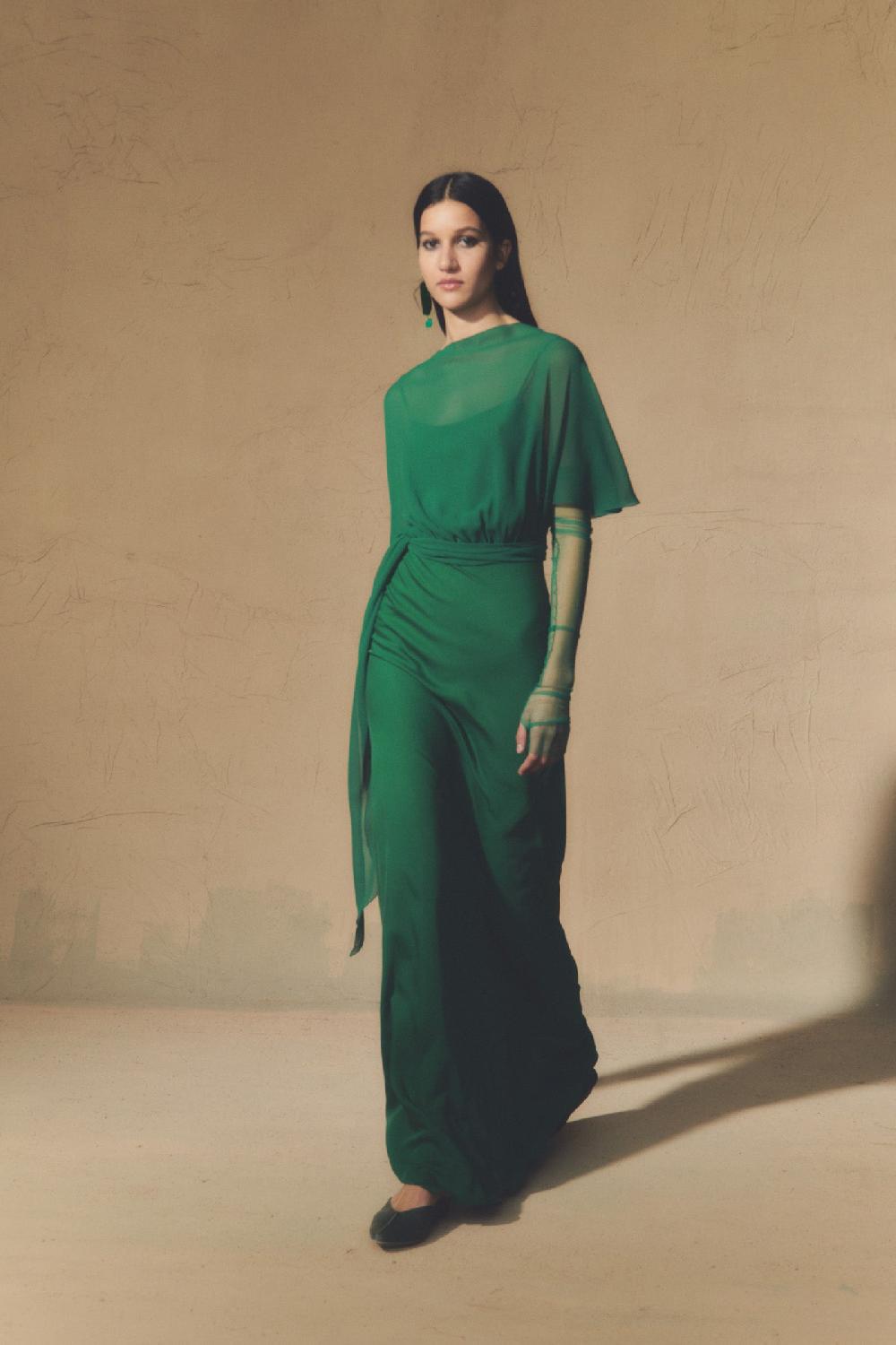 Cortana Land vestido en seda verde esmeralda Outlet online