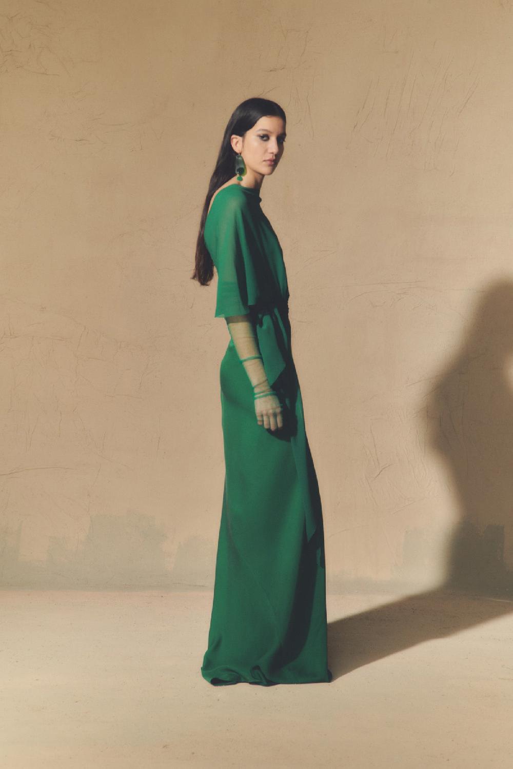 Cortana Land vestido en seda verde esmeralda Outlet online