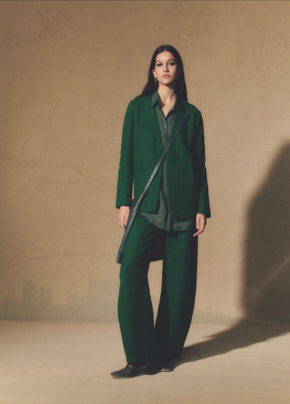 Cortana Viena chaqueta en lino y lana virgen verde esmeralda Venta caliente