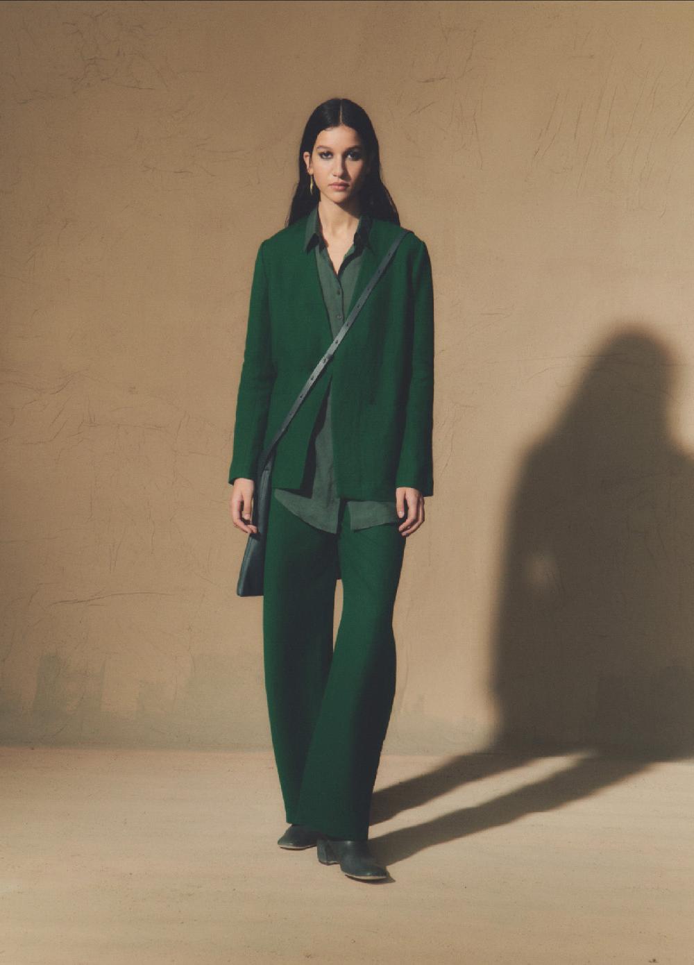 Cortana Viena chaqueta en lino y lana virgen verde esmeralda Venta caliente