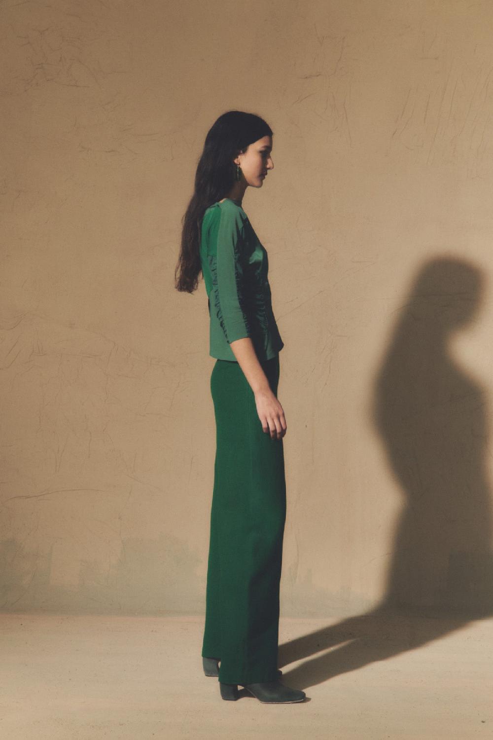 Cortana Viena pantalón en lino y lana virgen verde esmeralda Gran oferta
