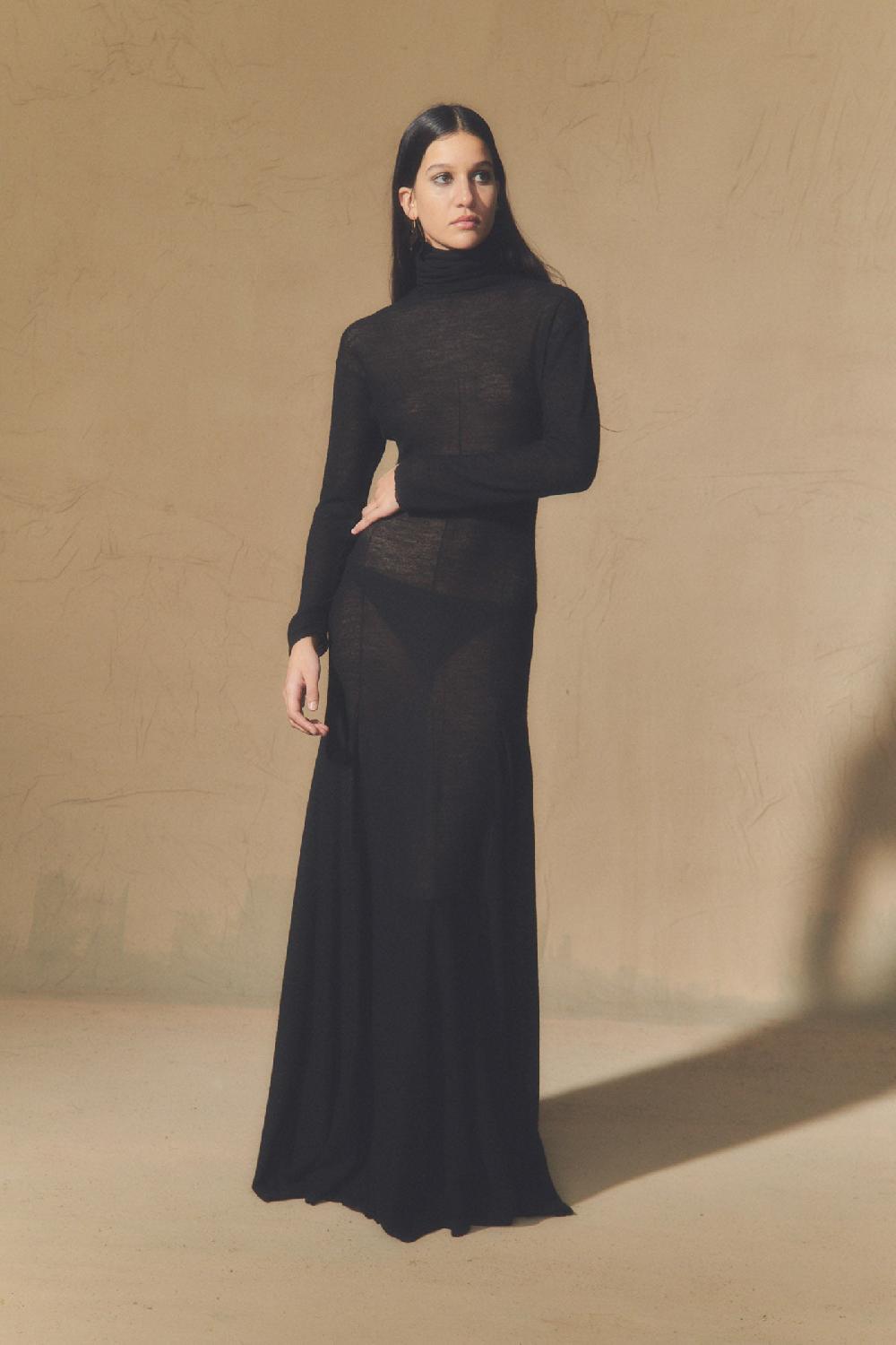 Cortana Jenna vestido en lana virgen negro Precio de fábrica