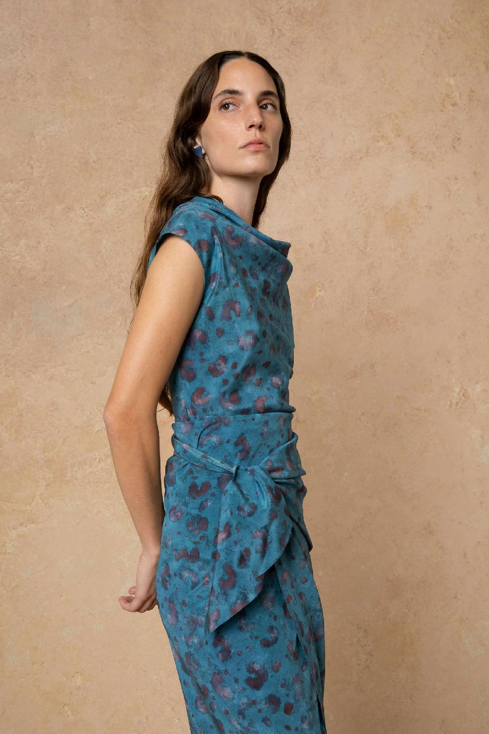 Cortana Camaron top en seda stretch isla print Grandes descuentos