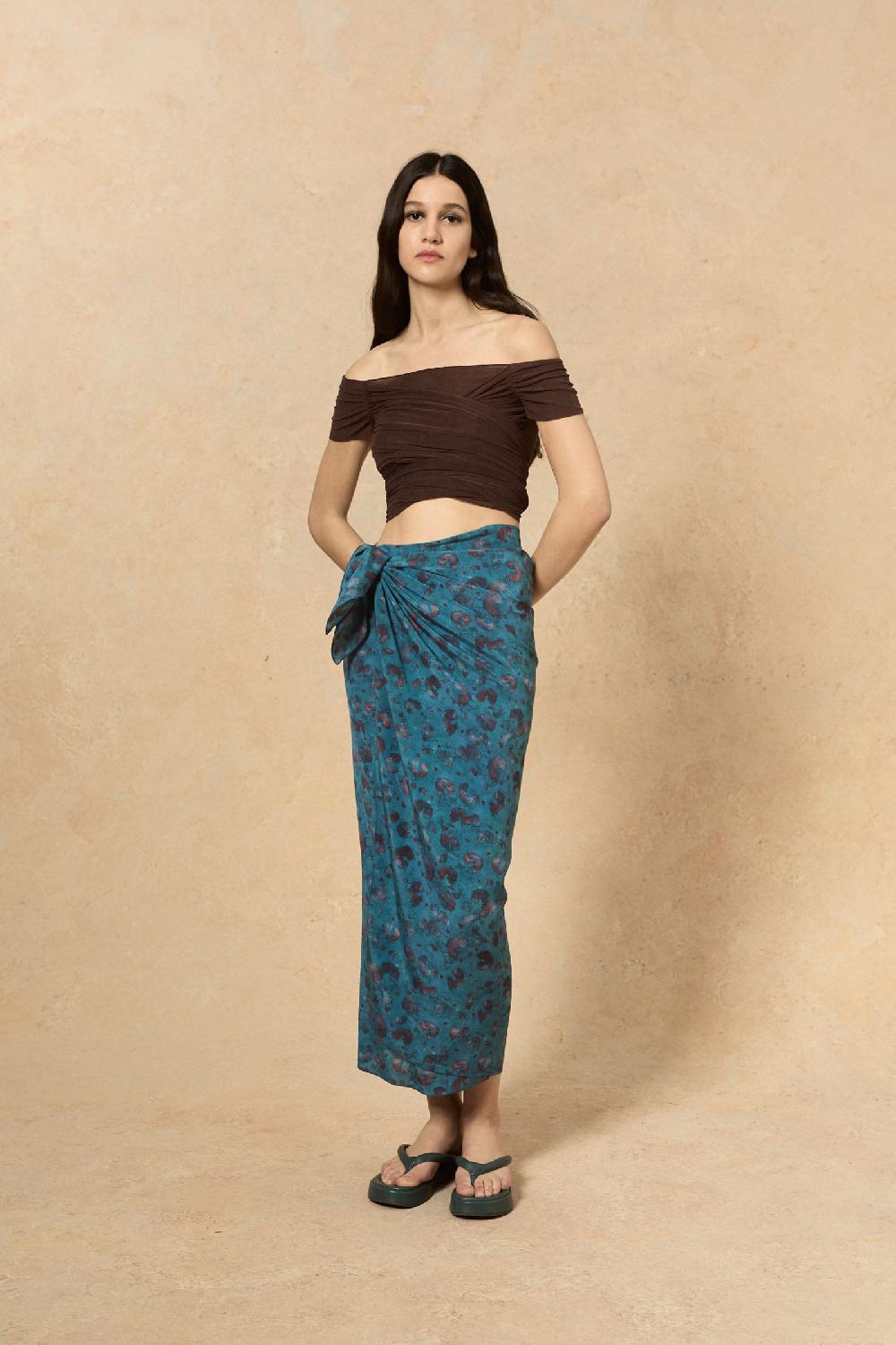 Cortana Camaron falda en seda stretch isla print Liquidación
