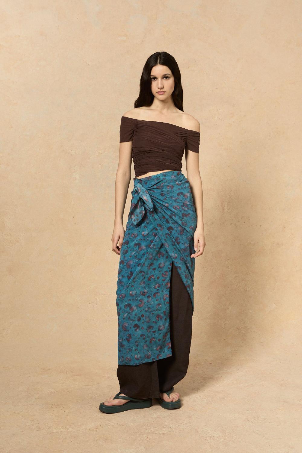 Cortana Camaron falda en seda stretch isla print Liquidación