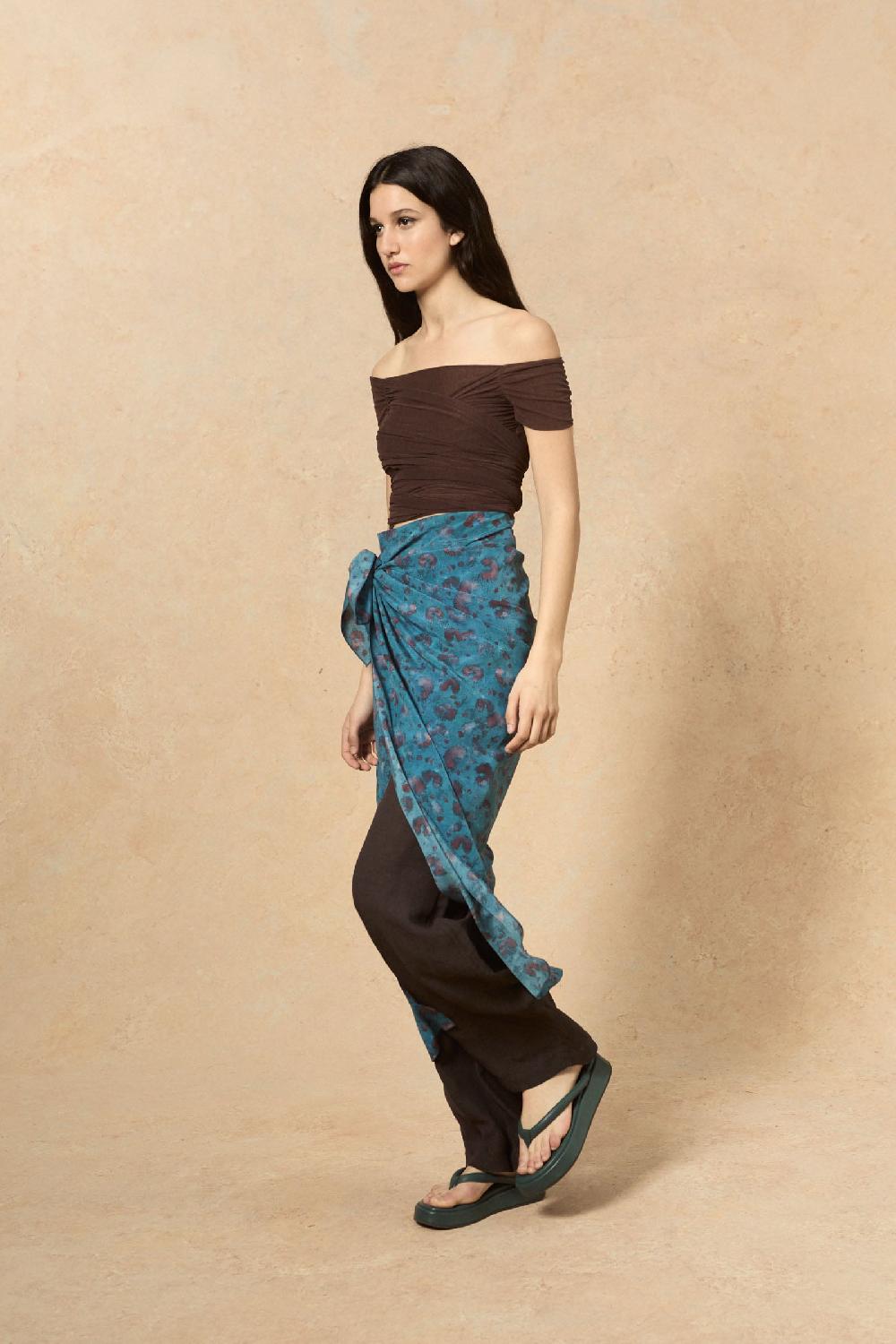 Cortana Camaron falda en seda stretch isla print Liquidación