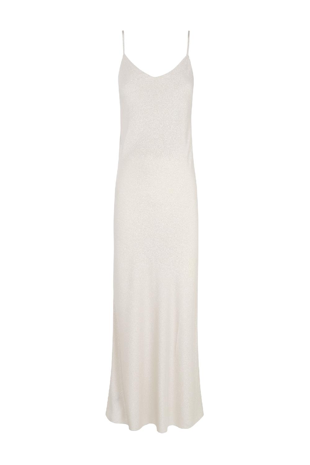 Cortana Lili vestido en seda plata metalizada