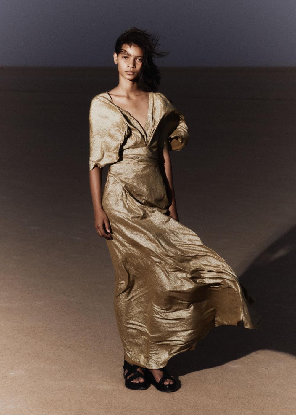 Cortana Martina vestido en seda oro metalizado Último día