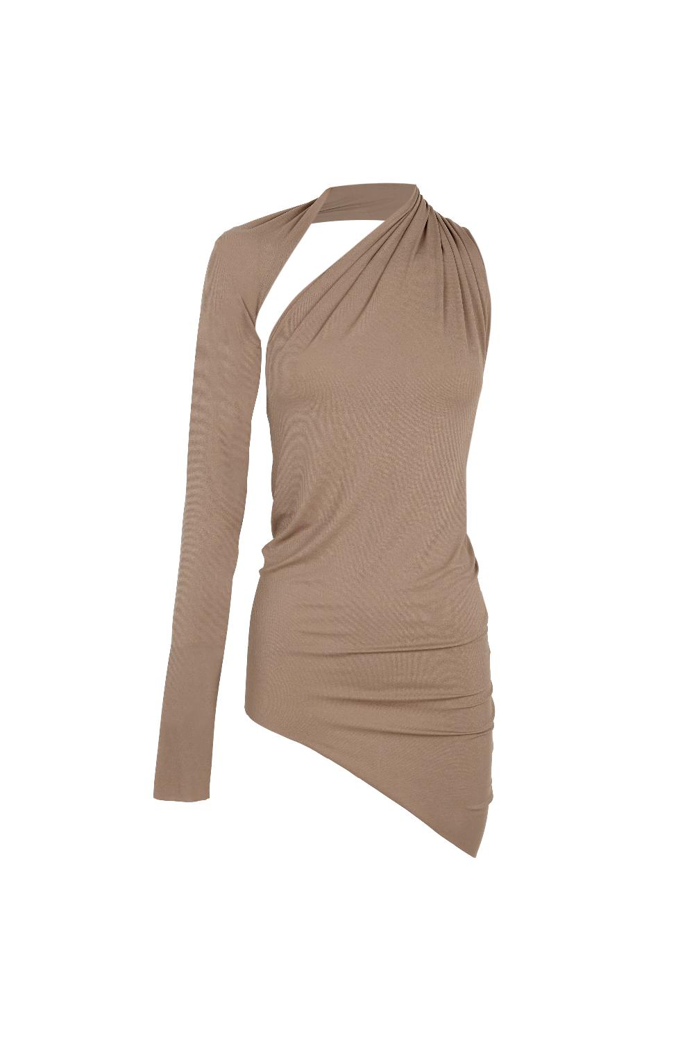 Cortana Babar top asimetrico en cupro stretch cocoa