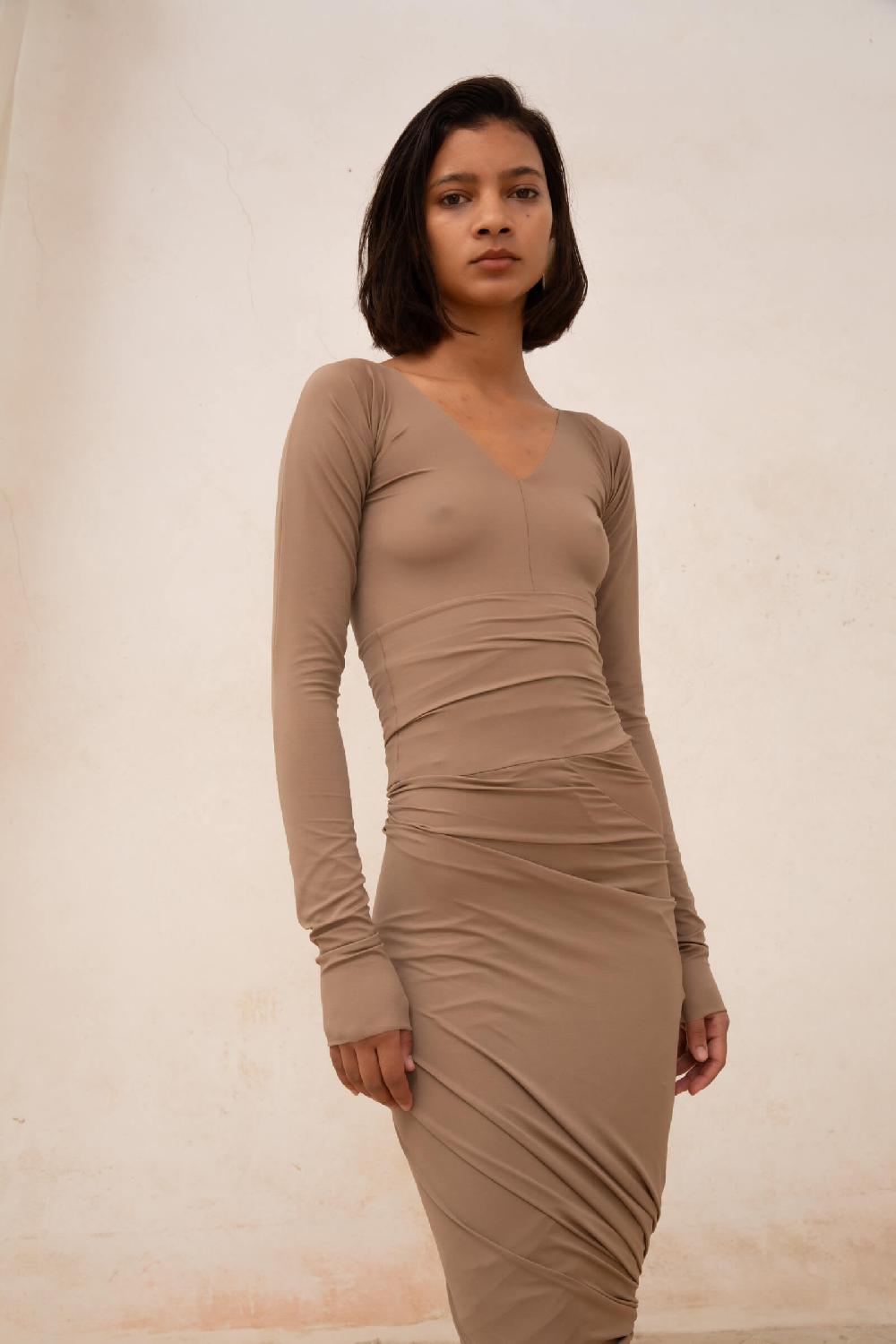 Cortana Alice top en cupro stretch cocoa Rebajas de fin de temporada