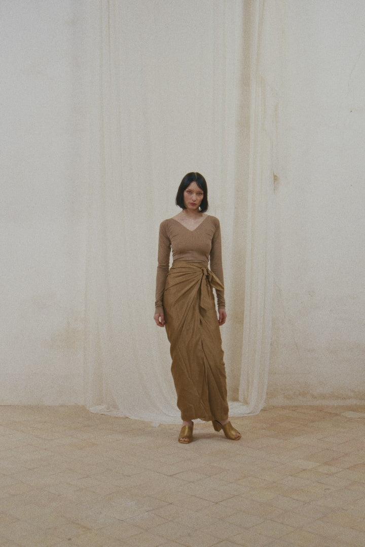 Cortana Alice top en cupro stretch cocoa Rebajas de fin de temporada