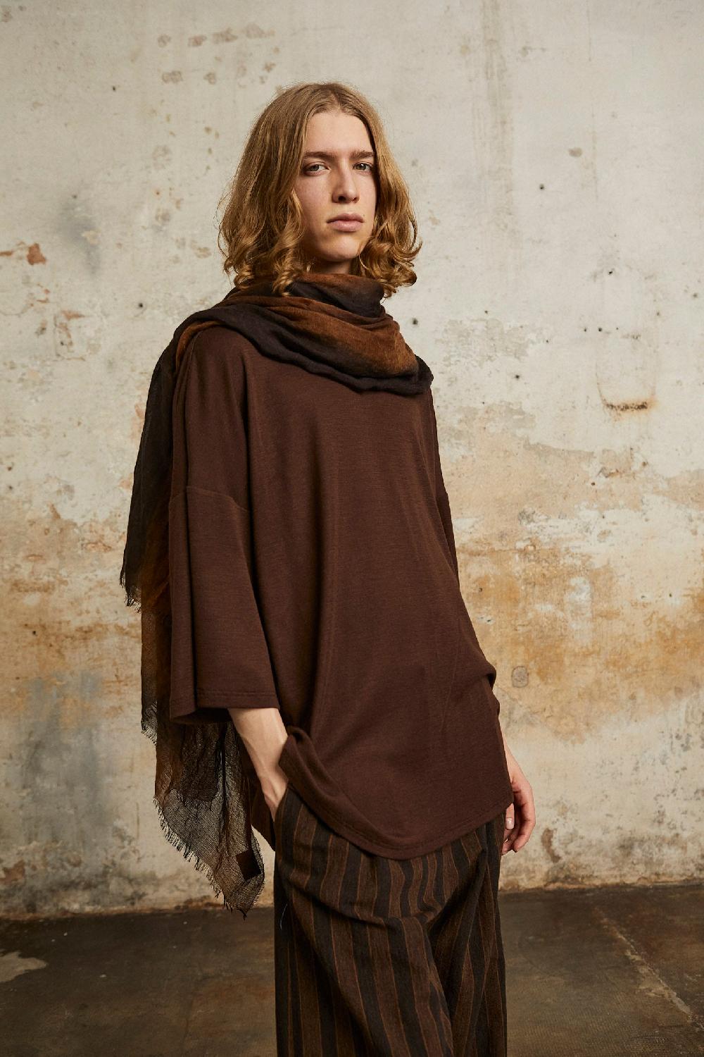 Cortana Marc foulard a rayas marron y tabaco en cachemir y seda Venta caliente