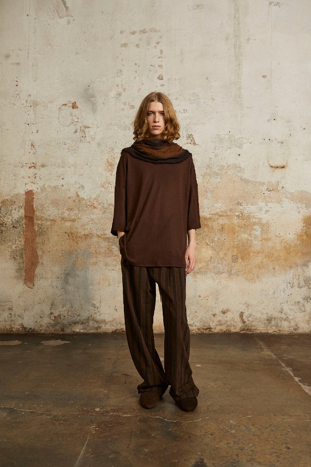 Cortana Marc foulard a rayas marron y tabaco en cachemir y seda Venta caliente