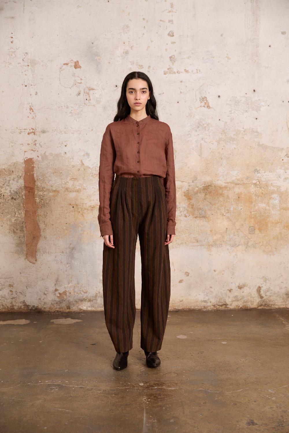 Cortana Marcel pantalon a rayas en lino y lana virgen marron Los más vendidos